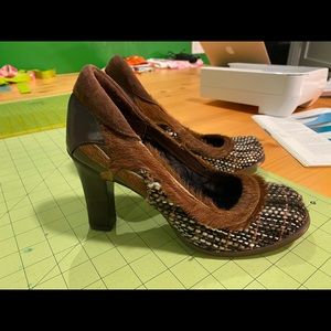 Morenatom calf hair & tweed heels